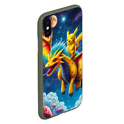 Чехол iPhone XS Max матовый Pikachu on a fabulous dragon - neon glow, цвет: 3D-темно-зеленый — фото 2