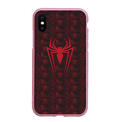 Чехол iPhone XS Max матовый Spider-Man logo, цвет: 3D-розовый