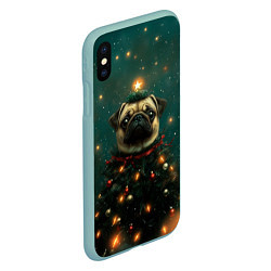 Чехол iPhone XS Max матовый Мопс - новогодняя елка, цвет: 3D-мятный — фото 2