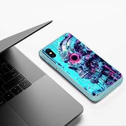 Чехол iPhone XS Max матовый Cyber skull - blots sketch, цвет: 3D-мятный — фото 2