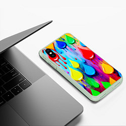 Чехол iPhone XS Max матовый Капли красок стекают по стене, цвет: 3D-салатовый — фото 2