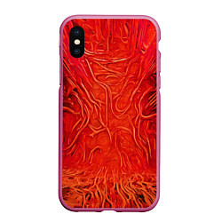 Чехол iPhone XS Max матовый Красный симбионт абстракция, цвет: 3D-малиновый