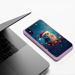 Чехол iPhone XS Max матовый Новогодняя сова на гирлянде, цвет: 3D-сиреневый — фото 2