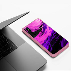 Чехол iPhone XS Max матовый Фиолетовые волны на чёрном фоне, цвет: 3D-малиновый — фото 2