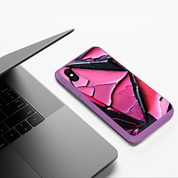 Чехол iPhone XS Max матовый Чёрные трещины на розовом фоне, цвет: 3D-фиолетовый — фото 2