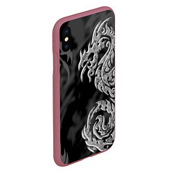 Чехол iPhone XS Max матовый Серый дракон трайбл, цвет: 3D-малиновый — фото 2