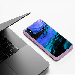 Чехол iPhone XS Max матовый Синие волны на чёрном фоне, цвет: 3D-сиреневый — фото 2