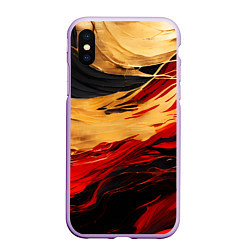 Чехол iPhone XS Max матовый Красно-золотые волны на чёрном фоне, цвет: 3D-сиреневый