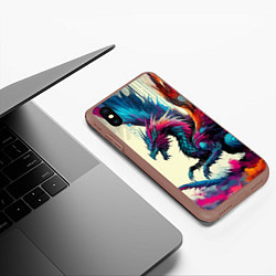 Чехол iPhone XS Max матовый Крылатый дракон - акварель, цвет: 3D-коричневый — фото 2