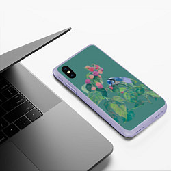 Чехол iPhone XS Max матовый Малина и синичка, цвет: 3D-светло-сиреневый — фото 2