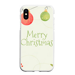 Чехол iPhone XS Max матовый Нежный зеленый merry Christmas, цвет: 3D-белый