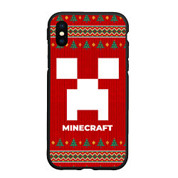 Чехол iPhone XS Max матовый Minecraft new year, цвет: 3D-черный