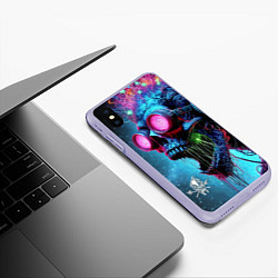 Чехол iPhone XS Max матовый Metallica - crazy skeleton with headphones, цвет: 3D-светло-сиреневый — фото 2