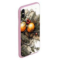 Чехол iPhone XS Max матовый Желтые новогодние шары и шишки, цвет: 3D-розовый — фото 2