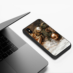 Чехол iPhone XS Max матовый Коричневые новогодние шары и шишки, цвет: 3D-черный — фото 2