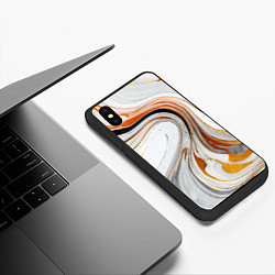 Чехол iPhone XS Max матовый Волнистые чёрно-жёлтые линии на белом фоне, цвет: 3D-черный — фото 2