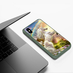 Чехол iPhone XS Max матовый Радужный единорог, цвет: 3D-темно-зеленый — фото 2