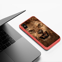 Чехол iPhone XS Max матовый Взгляд льва, цвет: 3D-красный — фото 2