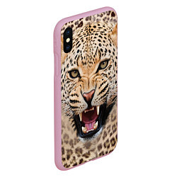 Чехол iPhone XS Max матовый Взгляд леопарда, цвет: 3D-розовый — фото 2