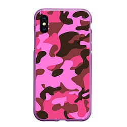 Чехол iPhone XS Max матовый Камуфляж: розовый/коричневый, цвет: 3D-фиолетовый