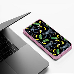 Чехол iPhone XS Max матовый Обезьянки и бананы, цвет: 3D-розовый — фото 2