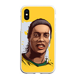 Чехол iPhone XS Max матовый Ronaldinho Art, цвет: 3D-белый