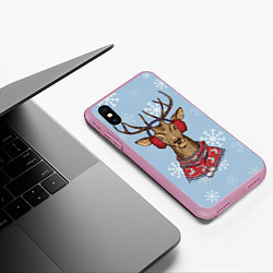Чехол iPhone XS Max матовый Зимний олень, цвет: 3D-розовый — фото 2