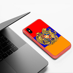 Чехол iPhone XS Max матовый Герб и флаг Армении, цвет: 3D-красный — фото 2