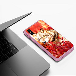 Чехол iPhone XS Max матовый Осенний волк, цвет: 3D-розовый — фото 2