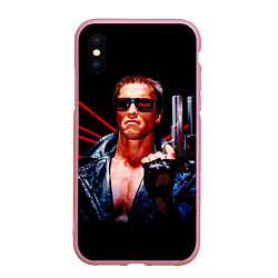 Чехол iPhone XS Max матовый Терминатор с пистолетом, цвет: 3D-розовый