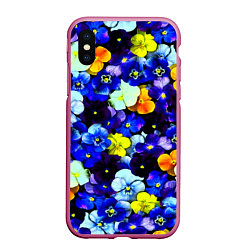 Чехол iPhone XS Max матовый Синие цветы, цвет: 3D-малиновый