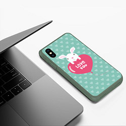 Чехол iPhone XS Max матовый Rabbit: Love you, цвет: 3D-темно-зеленый — фото 2