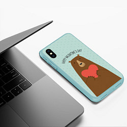 Чехол iPhone XS Max матовый Медведь с сердцем, цвет: 3D-мятный — фото 2