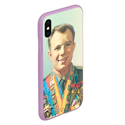 Чехол iPhone XS Max матовый Гагарин в орденах, цвет: 3D-сиреневый — фото 2