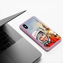 Чехол iPhone XS Max матовый Гагарин взлетает, цвет: 3D-розовый — фото 2