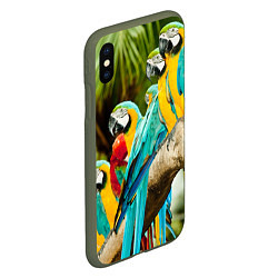 Чехол iPhone XS Max матовый Попугаи на ветке, цвет: 3D-темно-зеленый — фото 2