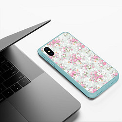 Чехол iPhone XS Max матовый Flower pattern, цвет: 3D-мятный — фото 2