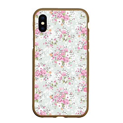 Чехол iPhone XS Max матовый Flower pattern, цвет: 3D-коричневый