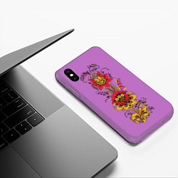Чехол iPhone XS Max матовый Хохлома: цветы, цвет: 3D-фиолетовый — фото 2