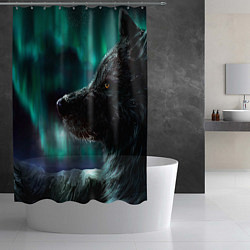 Шторка для душа Волк: северное сияние, цвет: 3D-принт — фото 2