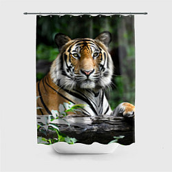 Шторка для душа Тигр в джунглях, цвет: 3D-принт
