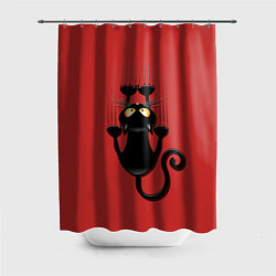 Шторка для душа Черный кот цвета 3D-принт — фото 1