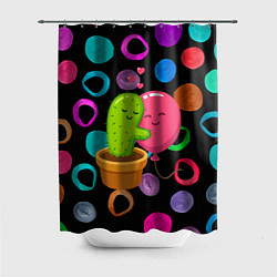 Шторка для душа Влюбленные кактус и шарик, цвет: 3D-принт