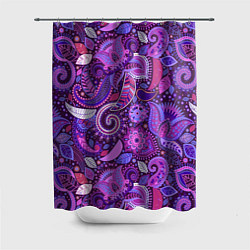 Шторка для душа Фиолетовый этнический дудлинг, цвет: 3D-принт