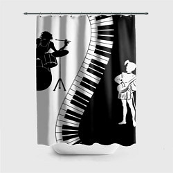 Шторка для душа Черно Белое пианино, цвет: 3D-принт