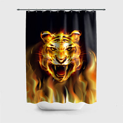 Шторка для душа Тигр В Пламени, цвет: 3D-принт