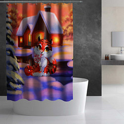 Шторка для душа Тигр на фоне новогоднего домика, цвет: 3D-принт — фото 2