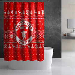 Шторка для душа FC Manchester United: Новогодний узор, цвет: 3D-принт — фото 2