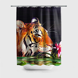 Шторка для душа Бенгальский Тигр в кустах, цвет: 3D-принт