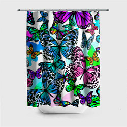 Шторка для душа Рой цветных бабочек, цвет: 3D-принт